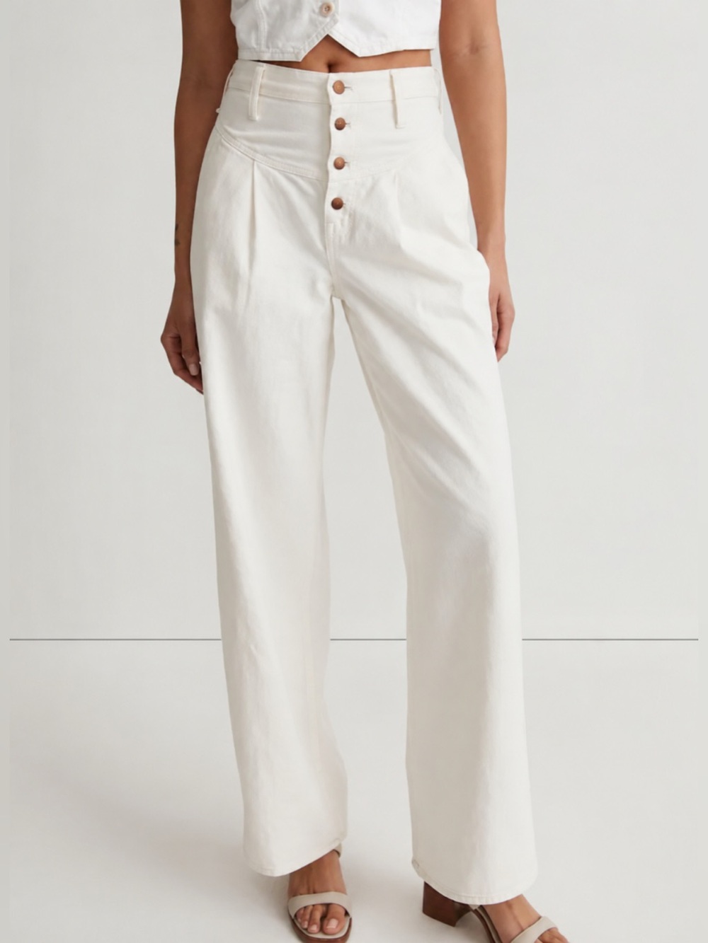 Madewell Cream High-Rise SuperWide-Leg Jeans with Button-Front Size-29 Quiet Lux